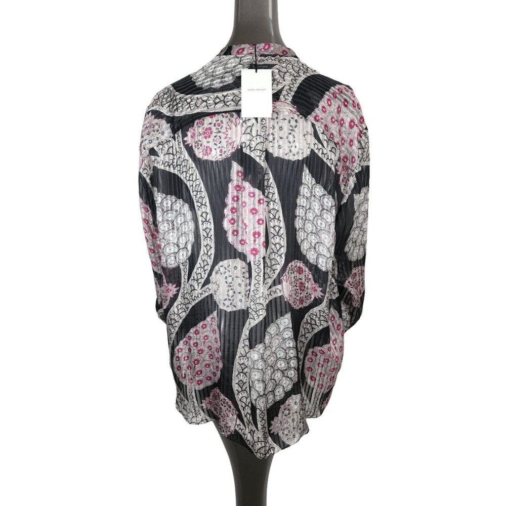 Isabel Marant NWT Daws Silk Blouse  Sheer Floral Black Shirt Top Extra Large XL - Picture 6 of 8